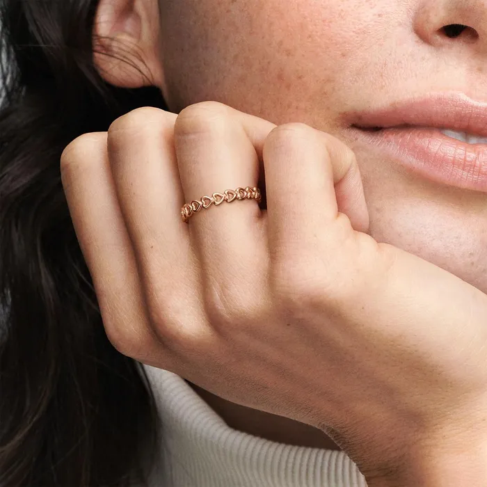 Eternity Rings Women Pandora Band Of Hearts Ring Rose Gold Plated