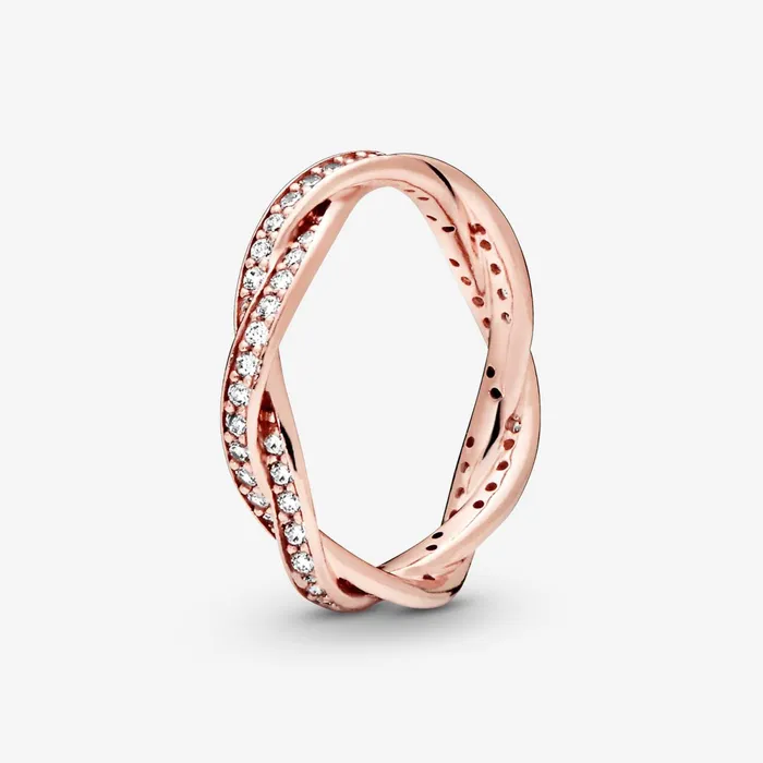 Eternity Rings Women Pandora Sparkling Twisted Lines Ring Rose Gold Plated