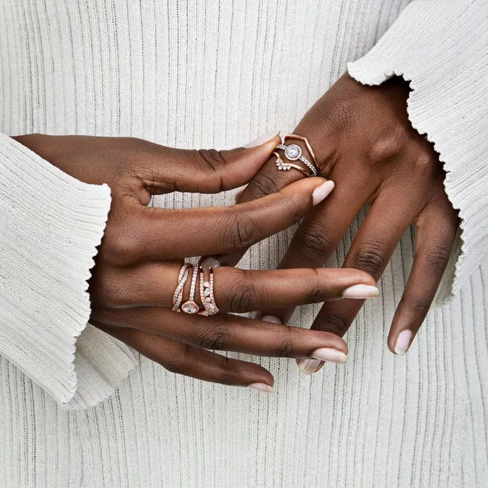 Eternity Rings Women Pandora Sparkling Twisted Lines Ring Rose Gold Plated