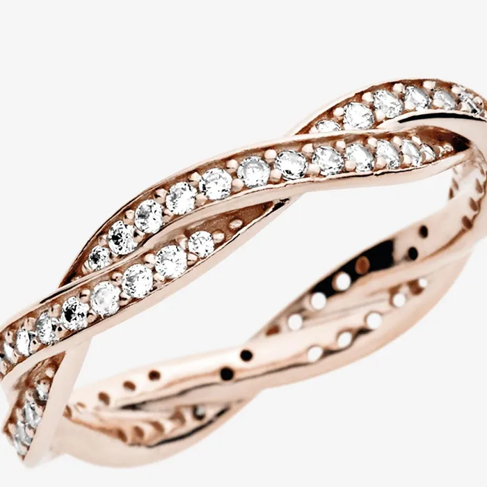 Eternity Rings Women Pandora Sparkling Twisted Lines Ring Rose Gold Plated