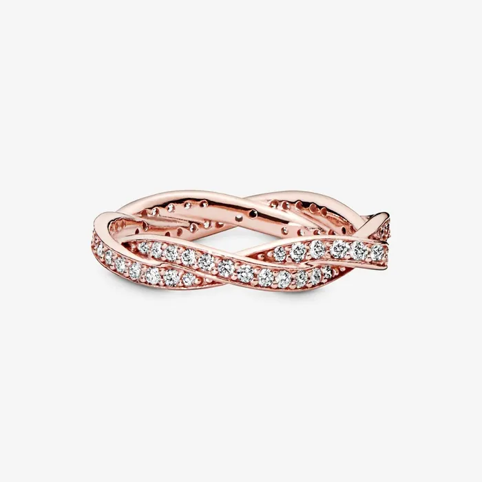 Eternity Rings Women Pandora Sparkling Twisted Lines Ring Rose Gold Plated