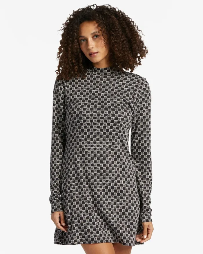 Everleigh Mock Dress Black Pebble Women Billabong Mini Dresses