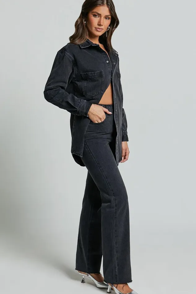 Faharra Shirt 8211 Recycled Cotton Denim Shirt In WASHED BLACK Women Showpo Curve Clothes