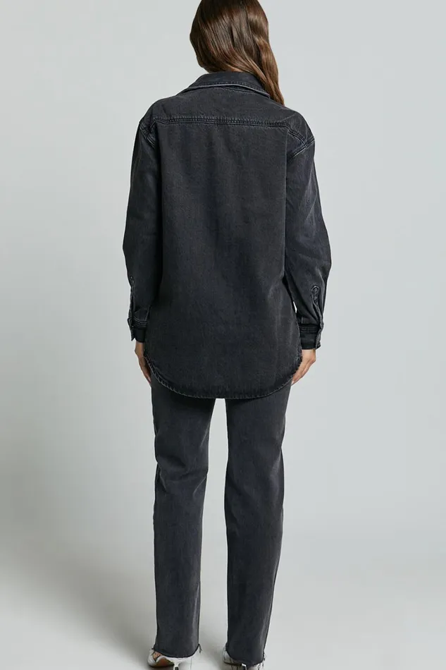 Faharra Shirt 8211 Recycled Cotton Denim Shirt In WASHED BLACK Women Showpo Curve Clothes