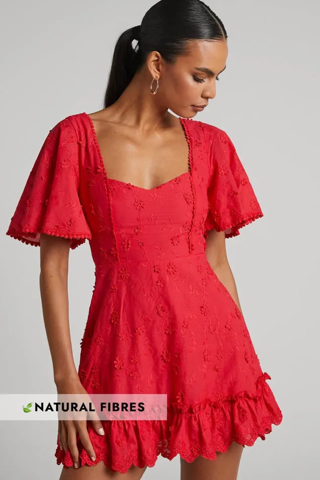 Fancy A Spritz Mini Dress 8211 Square Neck Dress In Red Women Showpo Conscious