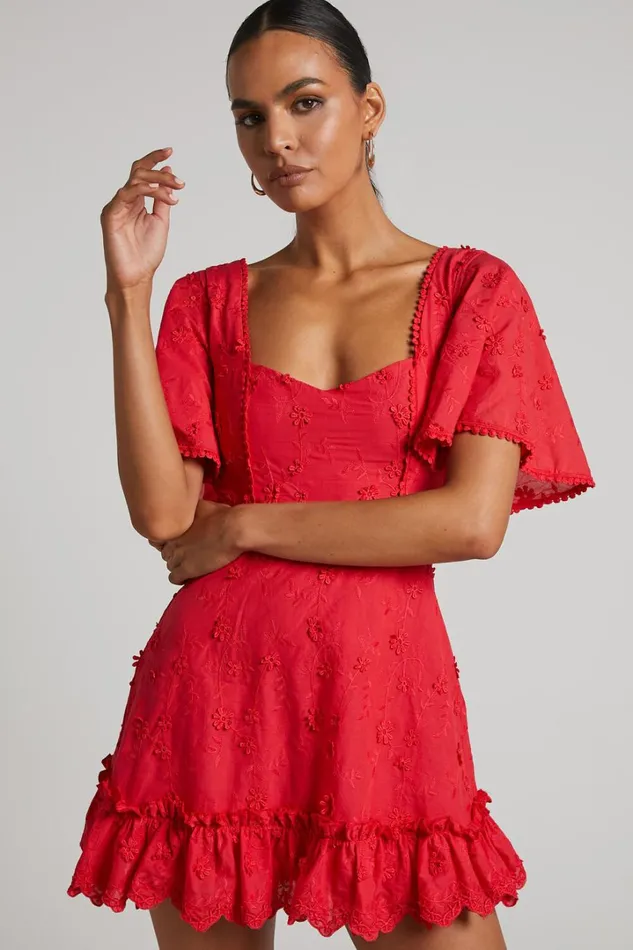 Fancy A Spritz Mini Dress 8211 Square Neck Dress In Red Women Showpo Conscious