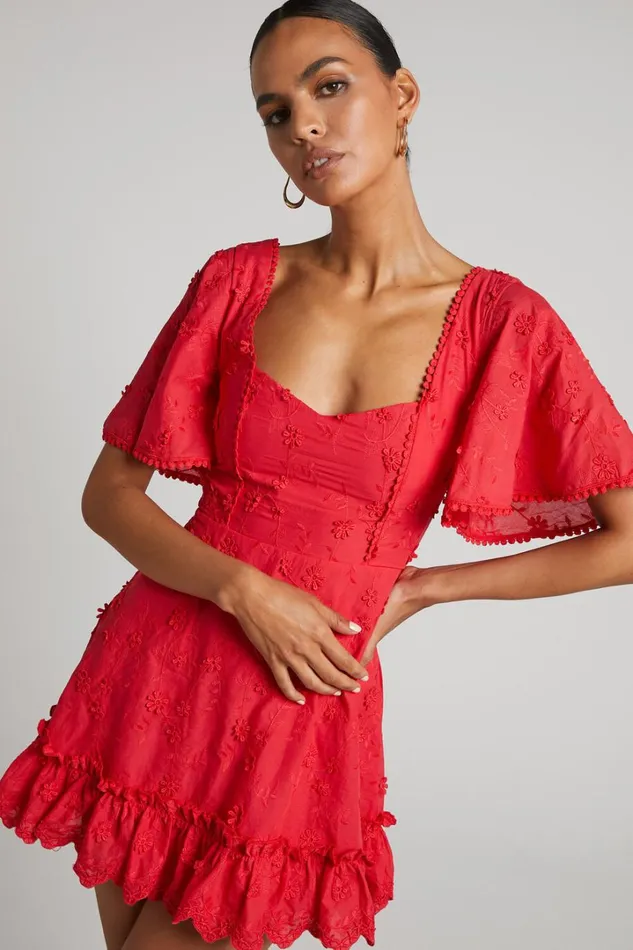 Fancy A Spritz Mini Dress 8211 Square Neck Dress In Red Women Showpo Conscious