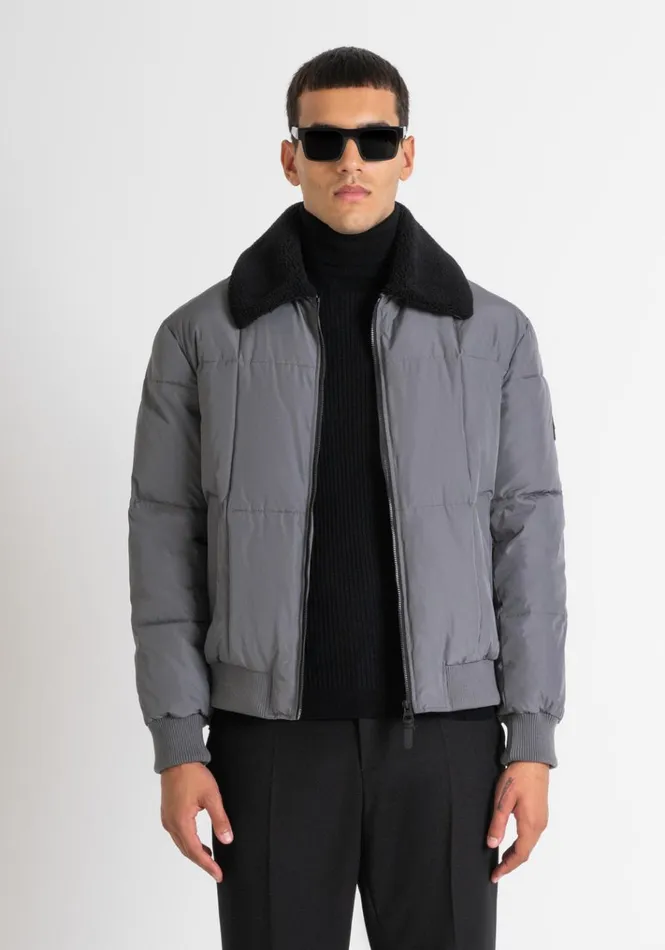 Field Jackets And Coats Men Antony Morato Grey Regular Fit Down Jacket With Faux Fur And Dupont Sorona Synthetic Padding Anthracite Field Jackets And Coats Men Antony Morato Grey Regular Fit Down Jacket With Faux Fur And Dupont Sorona Synthetic Padding Anthracite