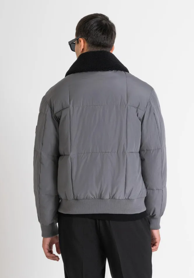 Field Jackets And Coats Men Antony Morato Grey Regular Fit Down Jacket With Faux Fur And Dupont Sorona Synthetic Padding Anthracite