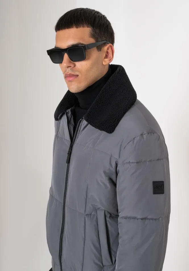 Field Jackets And Coats Men Antony Morato Grey Regular Fit Down Jacket With Faux Fur And Dupont Sorona Synthetic Padding Anthracite