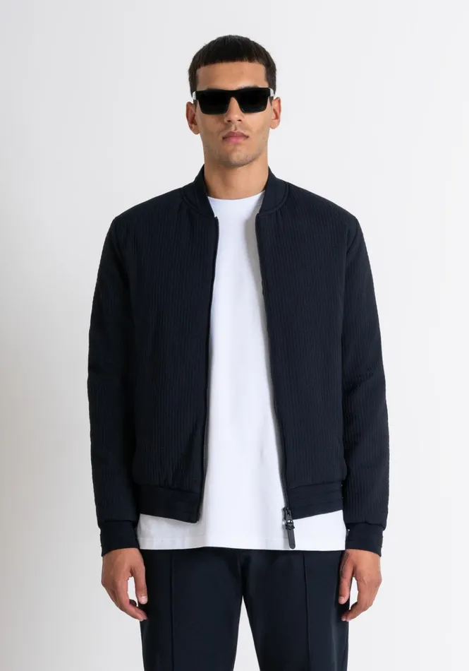 Field Jackets And Coats Men Antony Morato Regular Fit Bomber In Blue Technical Fabric With Synthetic Padding Blue Ink Field Jackets And Coats Men Antony Morato Regular Fit Bomber In Blue Technical Fabric With Synthetic Padding Blue Ink