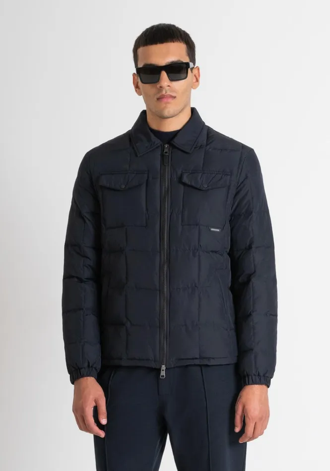 Field Jackets And Coats Men Antony Morato Regular Fit Down Jacket In Blue Technical Fabric And Dupont Sorona Synthetic Padding Blue Ink Field Jackets And Coats Men Antony Morato Regular Fit Down Jacket In Blue Technical Fabric And Dupont Sorona Synthetic Padding Blue Ink