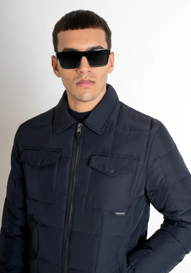 Field Jackets And Coats Men Antony Morato Regular Fit Down Jacket In Blue Technical Fabric And Dupont Sorona Synthetic Padding Blue Ink