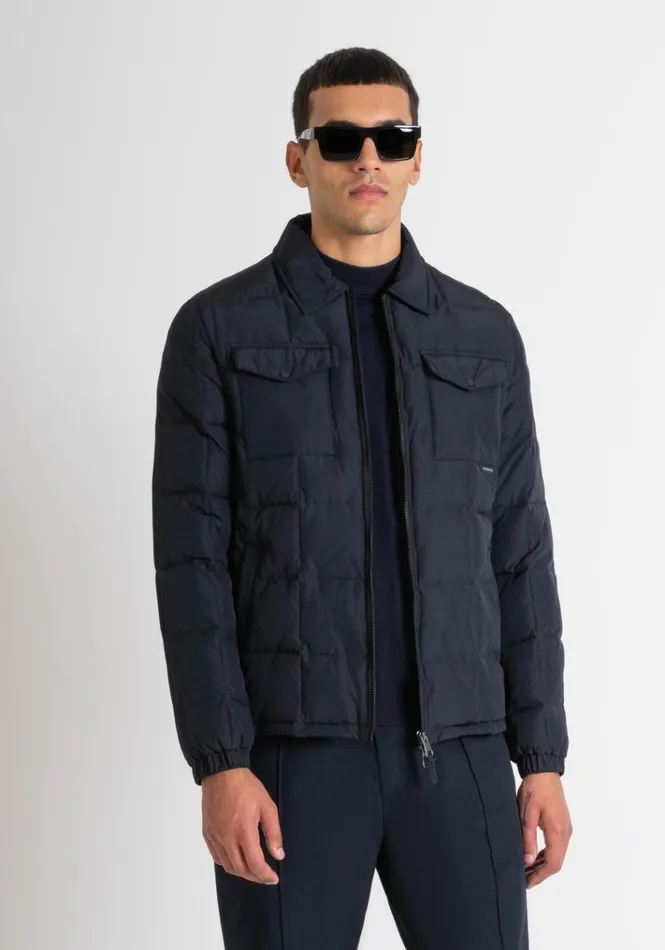 Field Jackets And Coats Men Antony Morato Regular Fit Down Jacket In Blue Technical Fabric And Dupont Sorona Synthetic Padding Blue Ink
