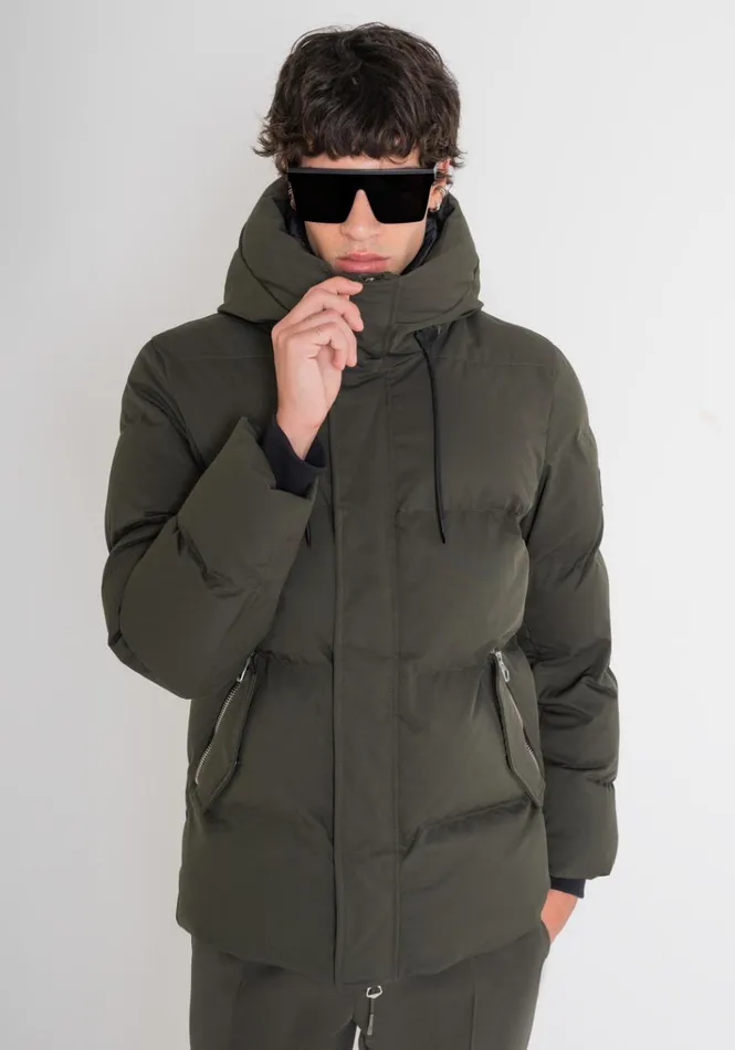 Field Jackets And Coats Men Antony Morato Regular Fit Down Jacket In Green Technical Fabric And Synthetic Padding Dark Olive Green