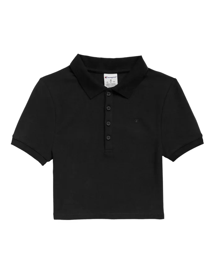 Fitted Polo C Logo Black Women Champion TShirts and Tops