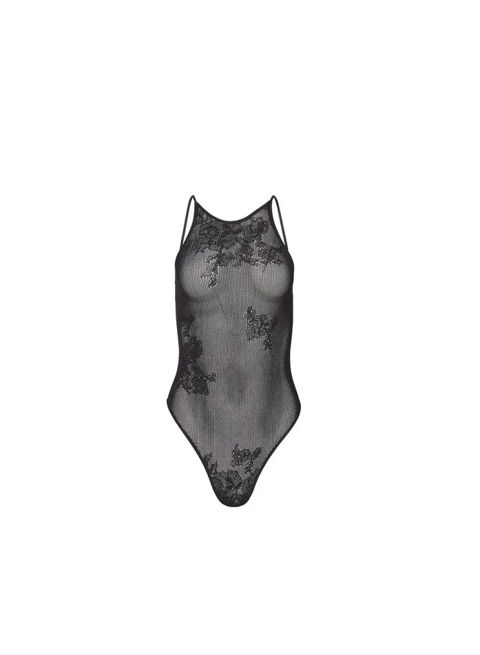 Fleur Du Mal Bodysuits Women Lace Pointelle Racer Bodysuit Black Fleur Du Mal Bodysuits Women Lace Pointelle Racer Bodysuit Black