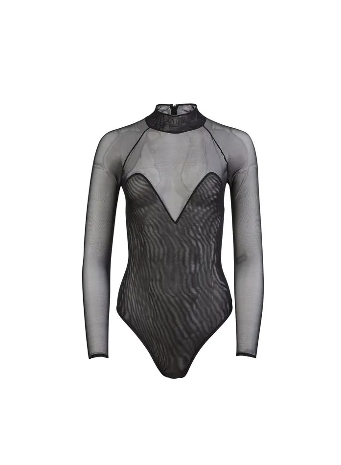 Fleur Du Mal Bodysuits Women Mesh Long Sleeve Bodysuit Black Fleur Du Mal Bodysuits Women Mesh Long Sleeve Bodysuit Black