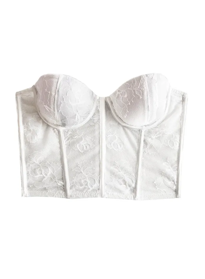 Fleur Du Mal Bridal Women Bouquet Lace Bustier Top Snow Fleur Du Mal Bridal Women Bouquet Lace Bustier Top Snow