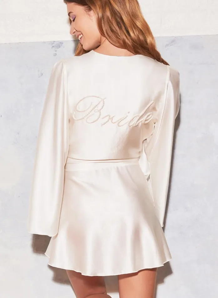 Fleur Du Mal Bridal Women Bride Embroidered Angel Sleeve Robe Ivory