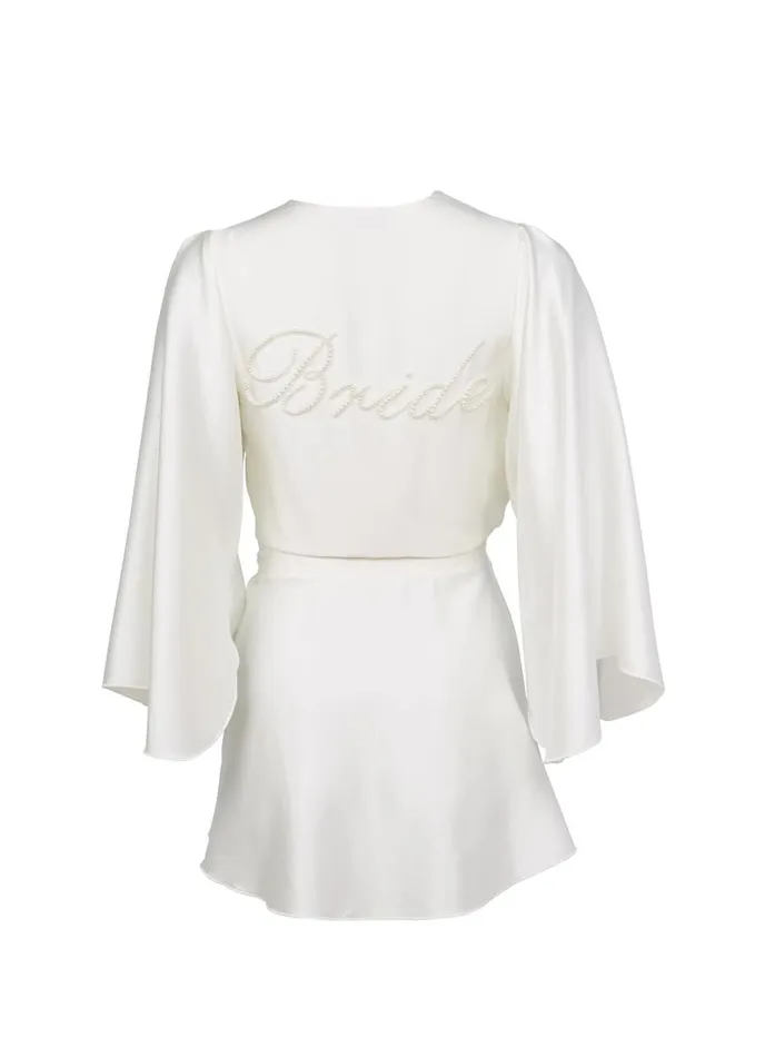 Fleur Du Mal Bridal Women Bride Embroidered Angel Sleeve Robe Ivory Fleur Du Mal Bridal Women Bride Embroidered Angel Sleeve Robe Ivory