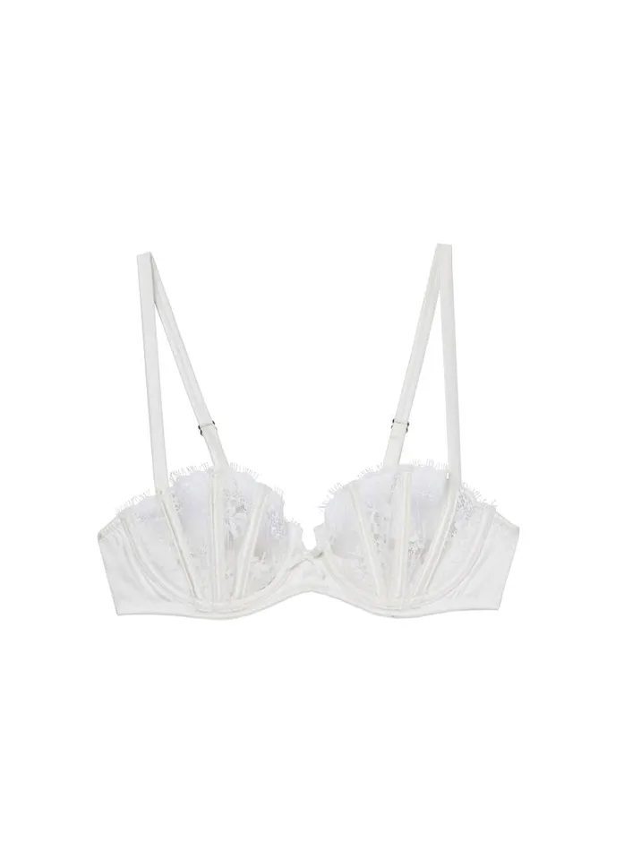Fleur Du Mal Bridal Women Frankie Lace Boned Balconette Bra Ivory Fleur Du Mal Bridal Women Frankie Lace Boned Balconette Bra Ivory