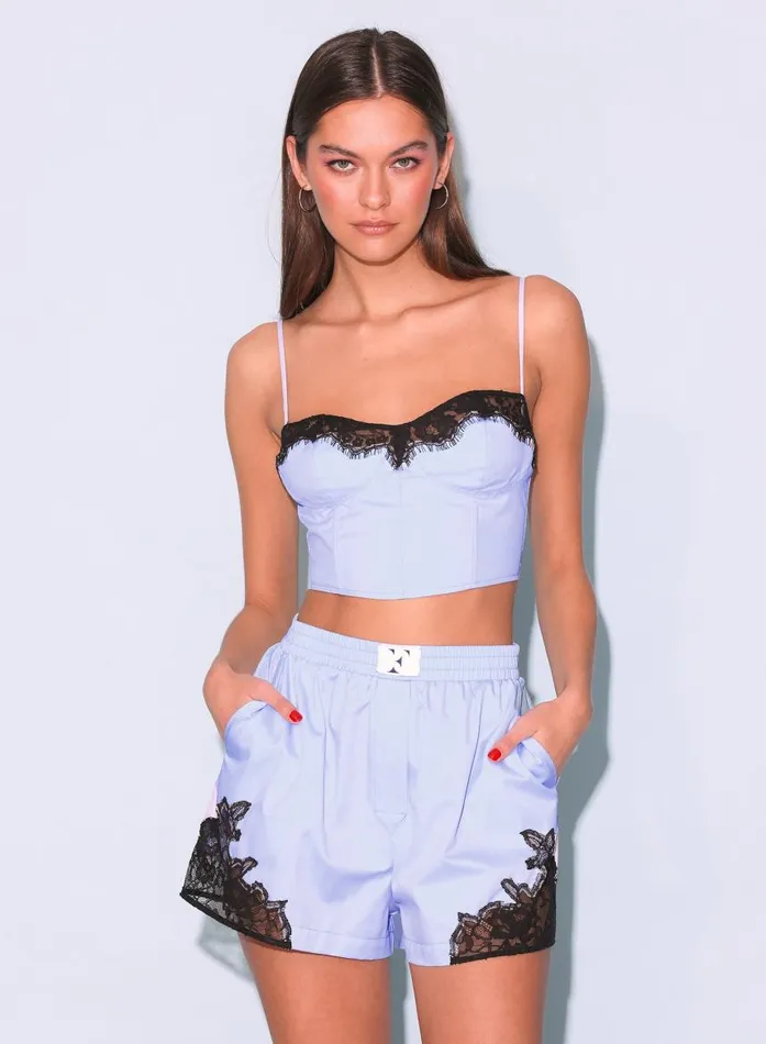 Fleur Du Mal Bridal Women Poplin U0026 Lace Bustier Ice Blue Fleur Du Mal Bridal Women Poplin U0026 Lace Bustier Ice Blue