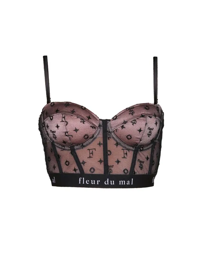 Fleur Du Mal Bustiers and Bra Tops Women Monogram Embroidery Bustier Top Black Fleur Du Mal Bustiers and Bra Tops Women Monogram Embroidery Bustier Top Black