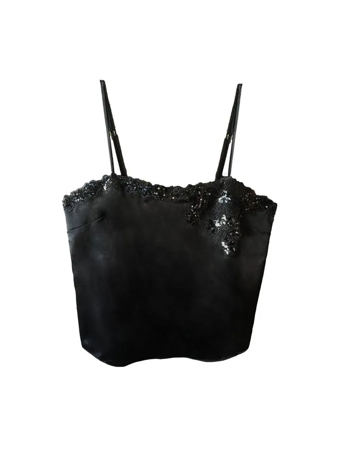 Fleur Du Mal Camis and Tanks Women Sequin Violet Appliqu Cami Black Fleur Du Mal Camis and Tanks Women Sequin Violet Appliqu Cami Black