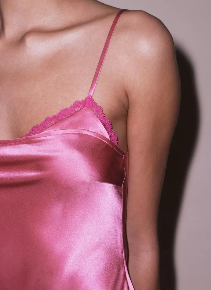 Fleur Du Mal Dresses Women High Slit Slip With Lace Trim Pink Cadillac Fleur Du Mal Dresses Women High Slit Slip With Lace Trim Pink Cadillac