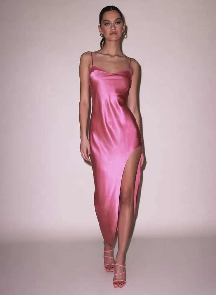Fleur Du Mal Dresses Women High Slit Slip With Lace Trim Pink Cadillac Fleur Du Mal Dresses Women High Slit Slip With Lace Trim Pink Cadillac