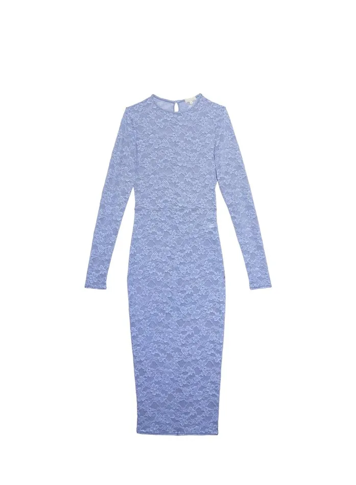 Fleur Du Mal Dresses Women Le Stretch Lace Long Sleeve Dress Denim Blue Fleur Du Mal Dresses Women Le Stretch Lace Long Sleeve Dress Denim Blue