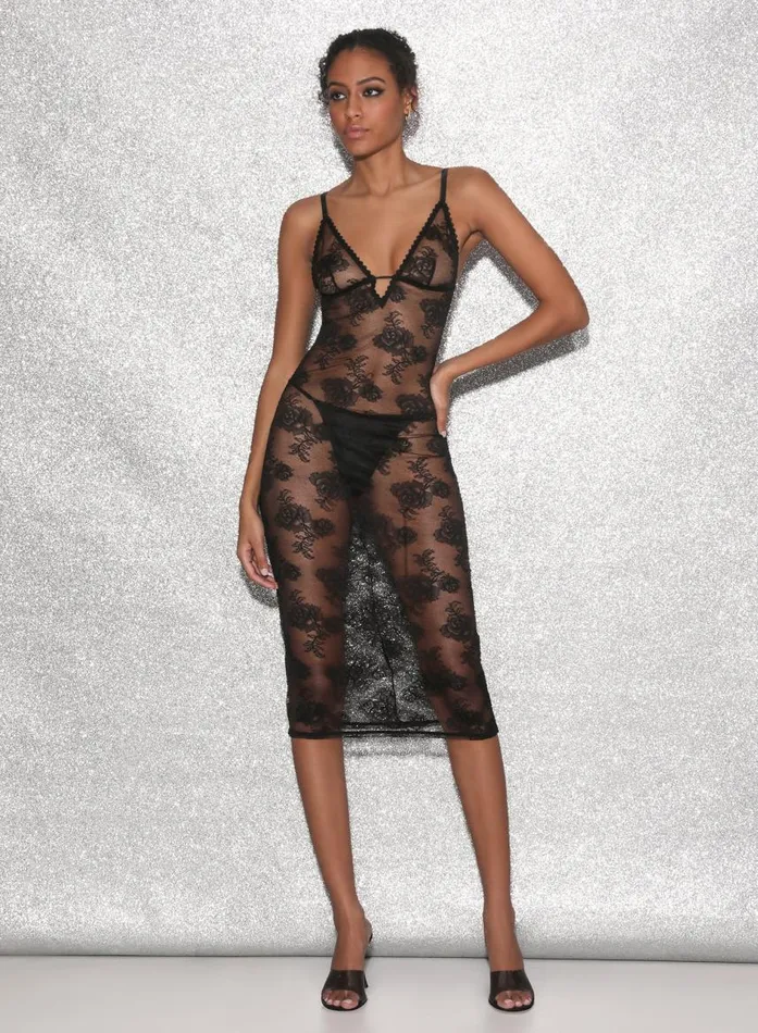 Fleur Du Mal Dresses Women Long Bouquet Lace Slip Black