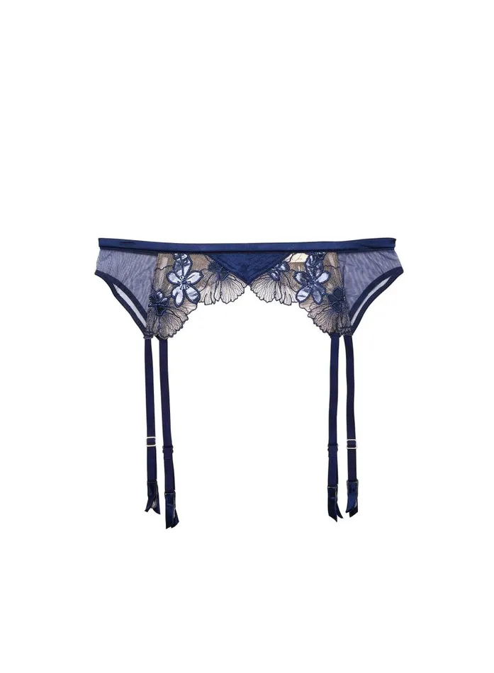Fleur Du Mal Garters and Belts Women Violet Embroidered Garter Belt Nighttime Blue Fleur Du Mal Garters and Belts Women Violet Embroidered Garter Belt Nighttime Blue