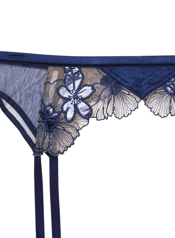 Fleur Du Mal Garters and Belts Women Violet Embroidered Garter Belt Nighttime Blue Fleur Du Mal Garters and Belts Women Violet Embroidered Garter Belt Nighttime Blue