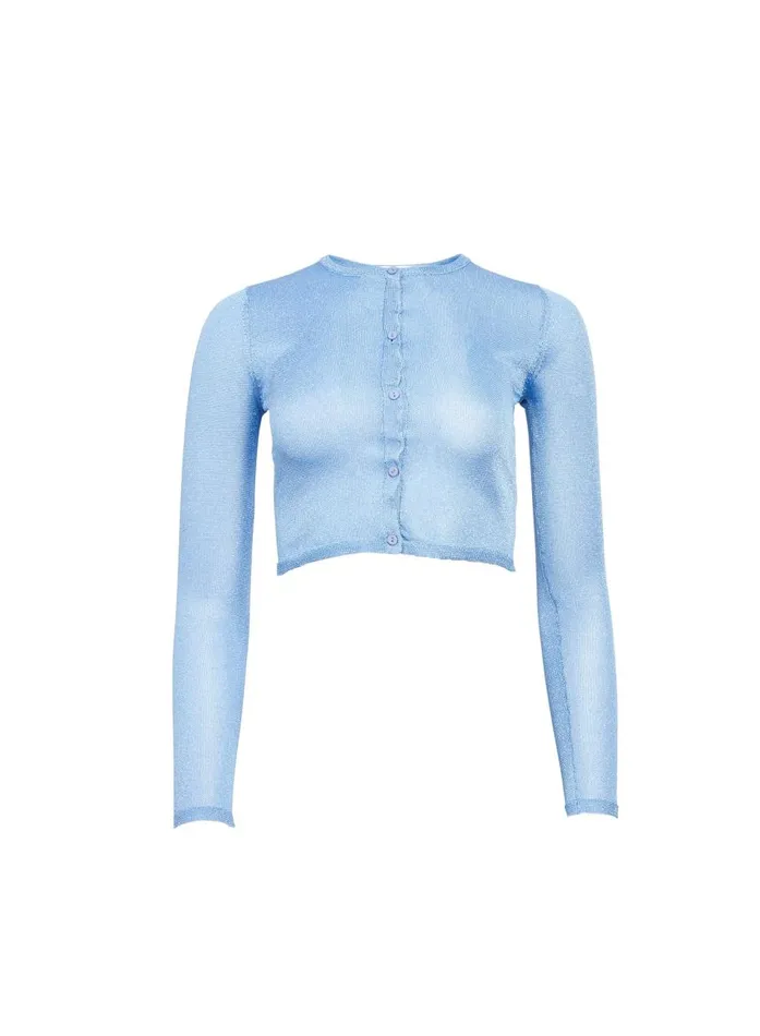 Fleur Du Mal Knitwear Women Lustre Knit Cardigan Metallic Blue Fleur Du Mal Knitwear Women Lustre Knit Cardigan Metallic Blue