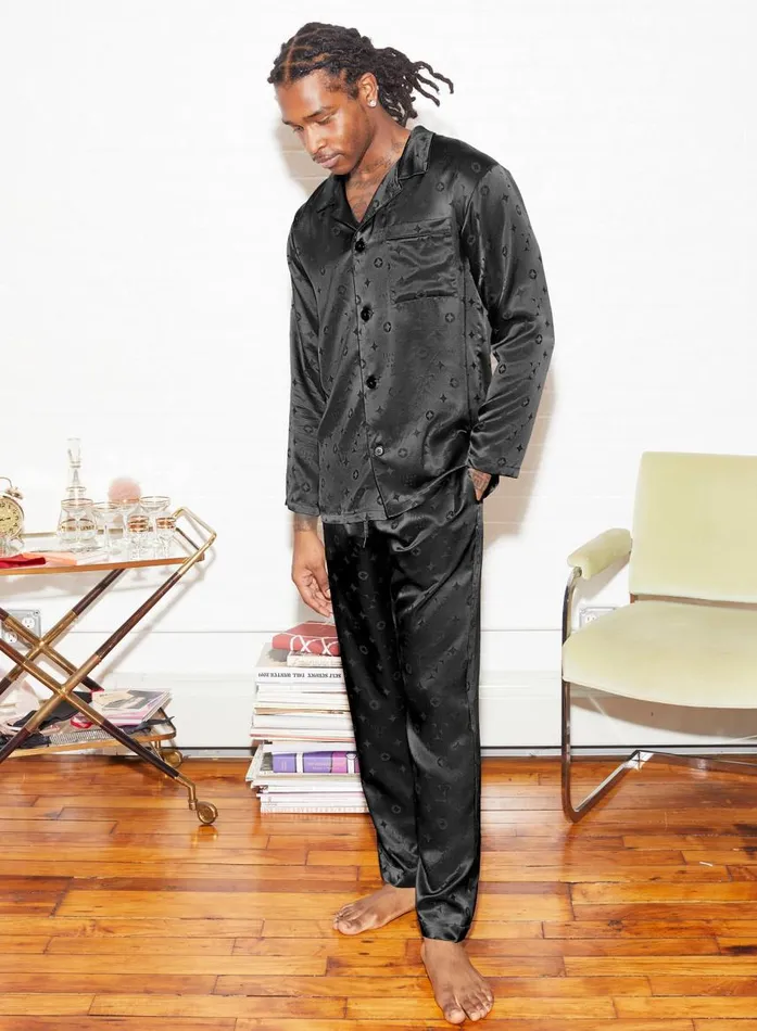 Fleur Du Mal Loungewear Women Men039s Silk Jacquard PJ Top Black Fleur Du Mal Loungewear Women Men039s Silk Jacquard PJ Top Black