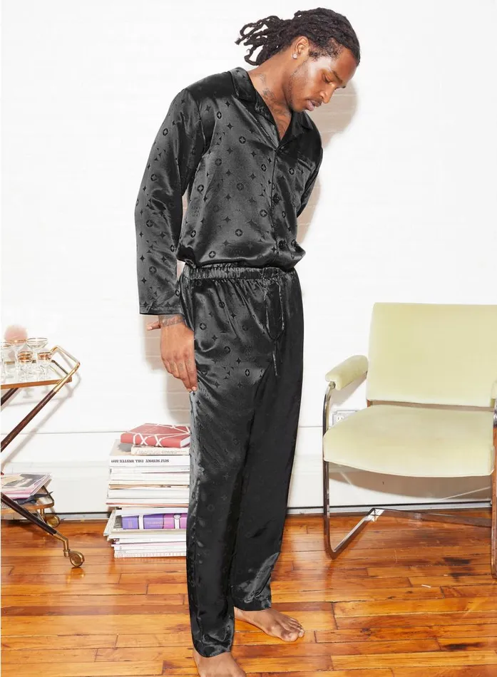 Fleur Du Mal Loungewear Women Men039s Silk Jacquard PJ Top Black Fleur Du Mal Loungewear Women Men039s Silk Jacquard PJ Top Black