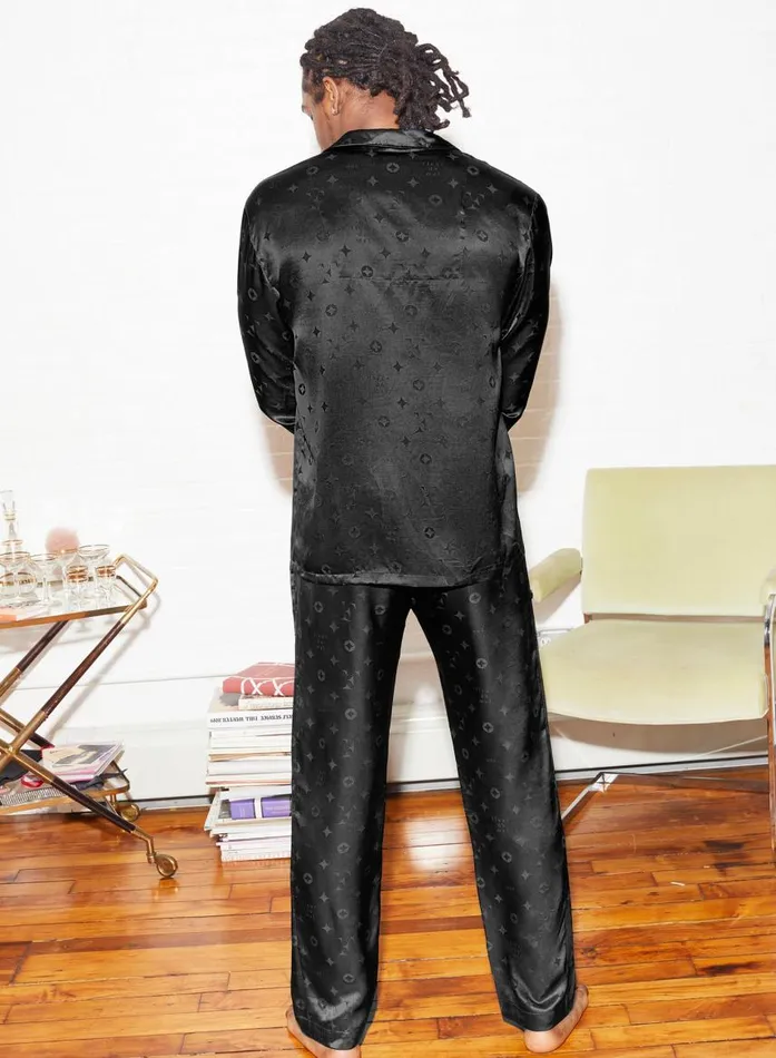 Fleur Du Mal Loungewear Women Men039s Silk Jacquard PJ Top Black Fleur Du Mal Loungewear Women Men039s Silk Jacquard PJ Top Black