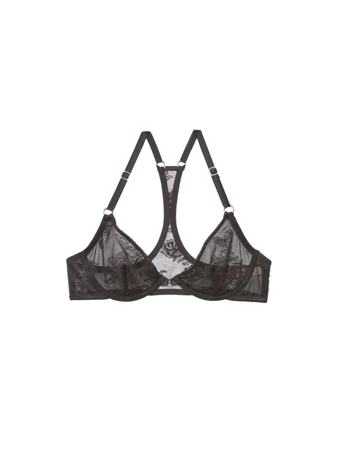 Fleur Du Mal Pleasure Women Bouquet Lace Racerback Demi Bra Black Fleur Du Mal Pleasure Women Bouquet Lace Racerback Demi Bra Black