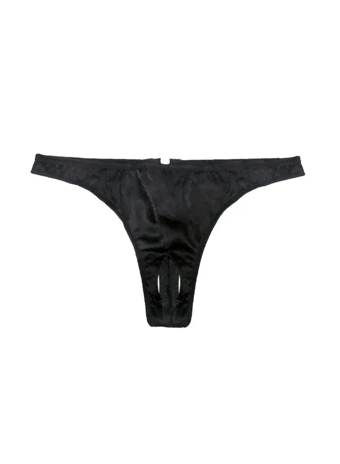 Fleur Du Mal Pleasure Women Luxe Crotchless Thong Black Fleur Du Mal Pleasure Women Luxe Crotchless Thong Black