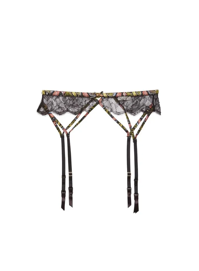 Fleur Du Mal Pleasure Women Rose Lace Garter Belt Python Print Fleur Du Mal Pleasure Women Rose Lace Garter Belt Python Print