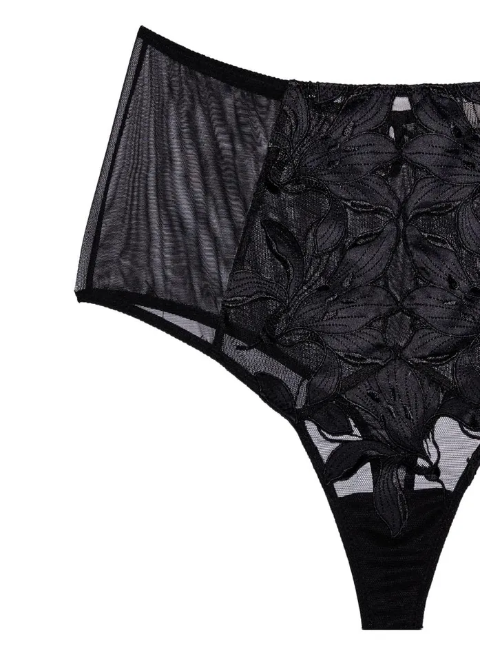 Fleur Du Mal Thongs Women Lily Embroidery High Waist Thong Black Fleur Du Mal Thongs Women Lily Embroidery High Waist Thong Black