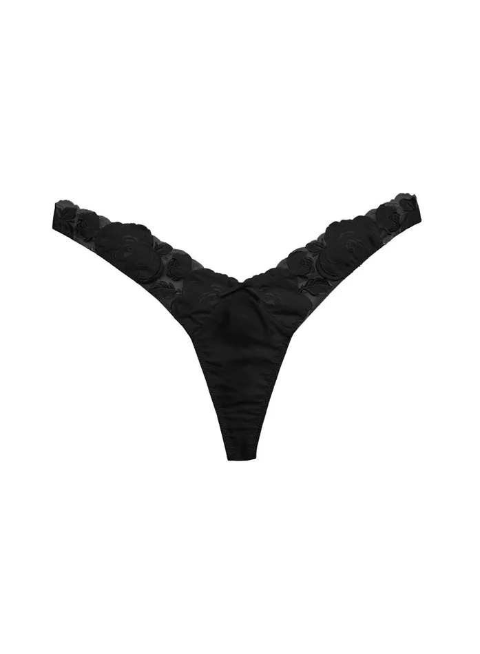 Fleur Du Mal Thongs Women Rose Logo Embroidery Thong Black Fleur Du Mal Thongs Women Rose Logo Embroidery Thong Black