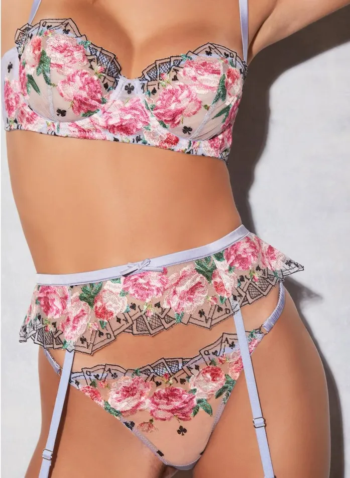 Fleur Du Mal Underwire Bras Women Card Embroidery Balconette Bra Pastel Sky Fleur Du Mal Underwire Bras Women Card Embroidery Balconette Bra Pastel Sky