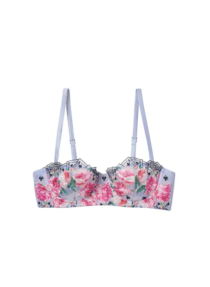 Fleur Du Mal Underwire Bras Women Card Embroidery Balconette Bra Pastel Sky Fleur Du Mal Underwire Bras Women Card Embroidery Balconette Bra Pastel Sky