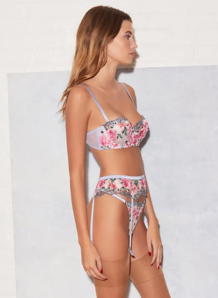 Fleur Du Mal Underwire Bras Women Card Embroidery Balconette Bra Pastel Sky Fleur Du Mal Underwire Bras Women Card Embroidery Balconette Bra Pastel Sky