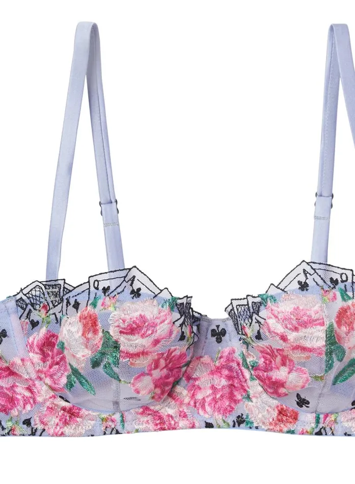 Fleur Du Mal Underwire Bras Women Card Embroidery Balconette Bra Pastel Sky Fleur Du Mal Underwire Bras Women Card Embroidery Balconette Bra Pastel Sky