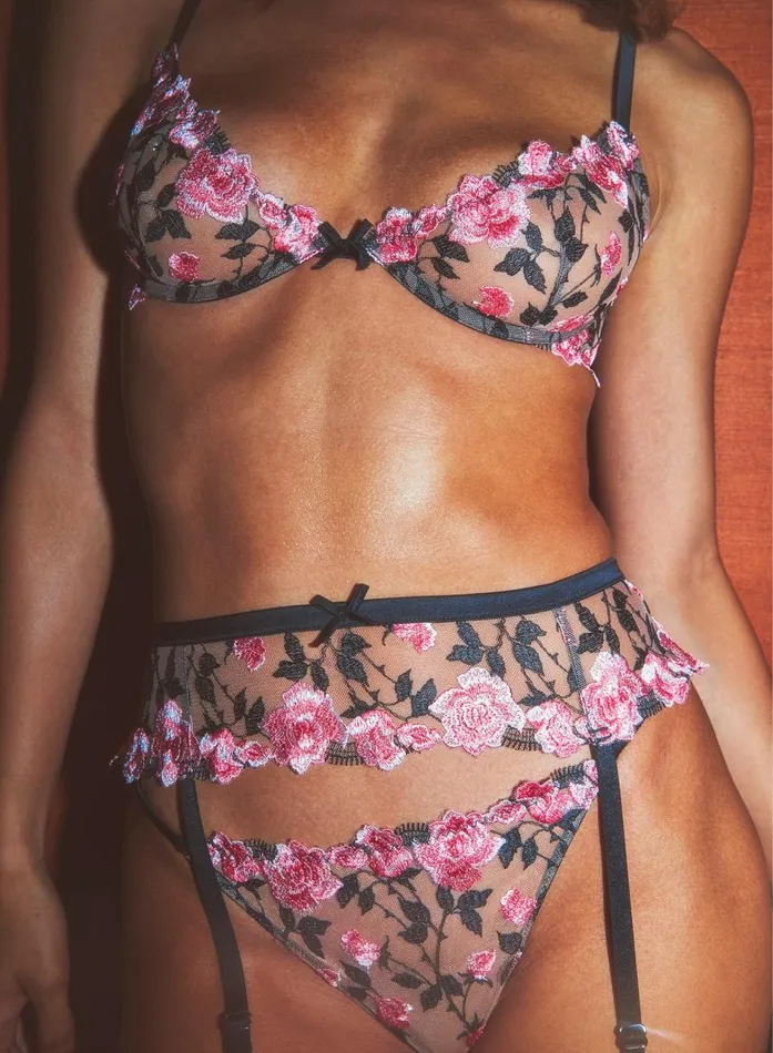 Fleur Du Mal Underwire Bras Women Roses U0026 Thorns Demi Bra Black