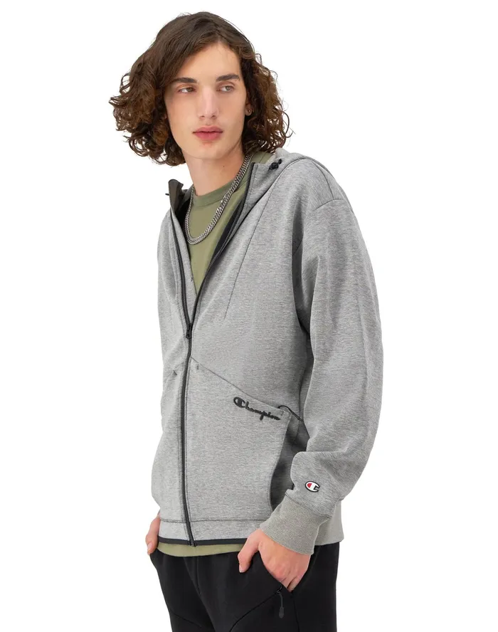 Flex ZipFront Hoodie Script Logo Oxford Grey Men Champion Jackets